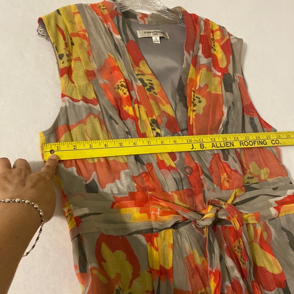 Evan Picone Floral Mini Dress Cap sleeve Button Down belted V Neck Summer Spring - Picture 13 of 15